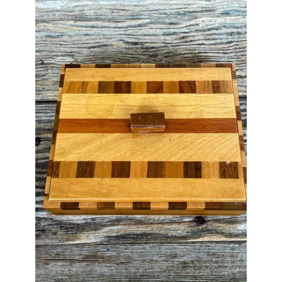 Vintage 1960s Parquet Marquetry Lidded Wood Box MCM - Picture 16 of 16